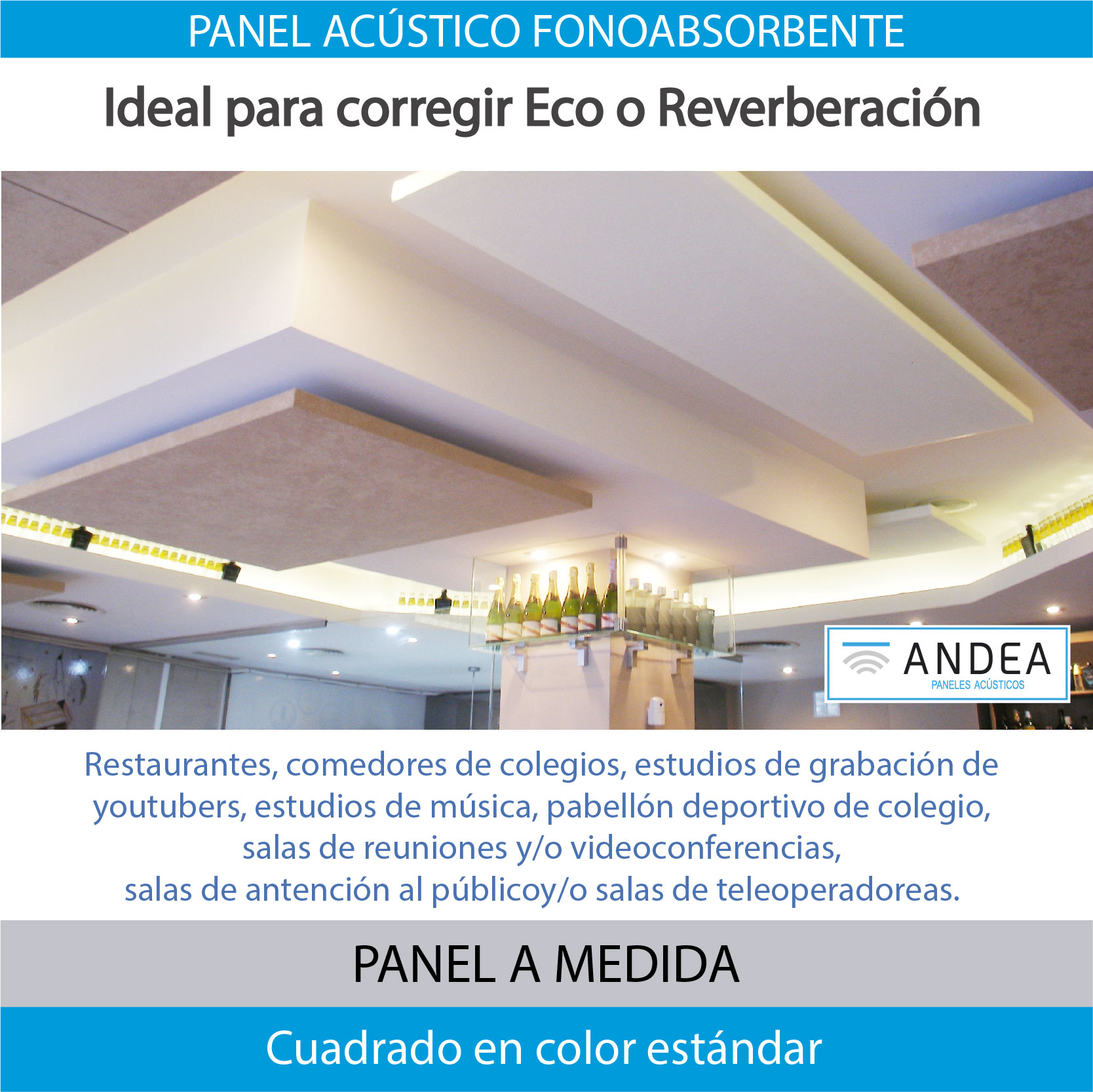 Panel acústico a medida suspendido del techo